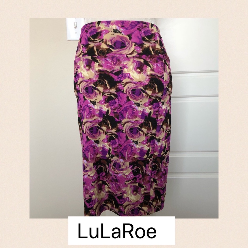 LuLaRoe Purple and Black Floral Midi Skirt